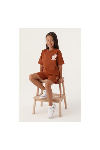 U.S. Polo Assn. U.s. Polo Assn. Lisanslı Orchid Açık Kahverengi Kız Çocuk Şort Takım Pembe