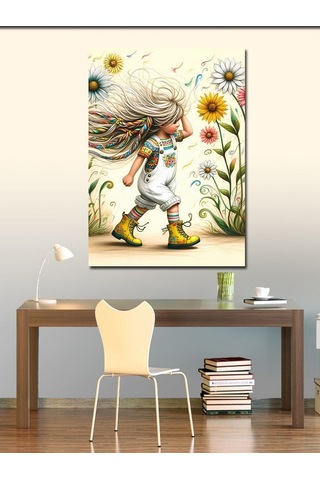 Kanvas Tablo Küçük Kız Ve Çiçekler 70cmx100cm