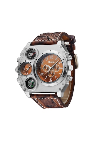 Oulm Erkek Kuvars Pu Deri Kordonlu Kol Saati Kişiselleştirilmiş Büyük Kasa Termometre Pusula Çift Kuvars Hareketli Saatler Çok Renkli