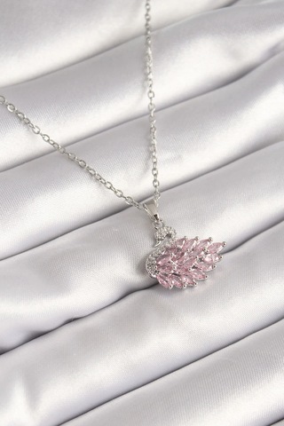 316l Çelik Gümüş Renk Zincir Pembe Zirkon Taşlı Kuğu Model Kadın Kolye Elk-bjtıeg Çok Renkli 25245015