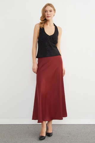Fullamoda Beli Lastikli Maxi Boy Saten Etek Bordo