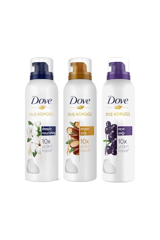 Dove Duş Köpüğü Argan Yağı 200 ML + Açai Yağı 200 ML + Depply Nourishing 200 ML