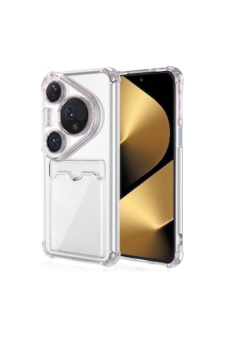 Caseonn Huawei Pura 80 Ultra Kılıf Airbag Kristal Kartlık Bölmeli Silikon Kapak Şeffaf
