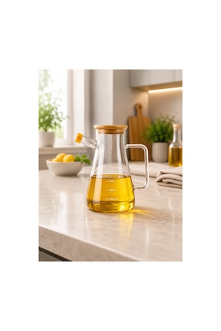 Bambu Kapaklı Borosilikat Cam Yağdanlık 900 Ml Masterchef Şeffaf