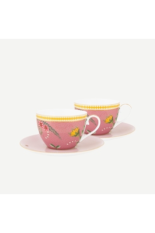 Pembe Porselen Çay Fincan Seti 280 Ml
