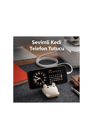 Kedi Figürlü Telefon Tutucu Telefon Standı Ofis, Çalışma Masası Ve Komidin Aksesuarı Kahverengi