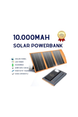 10.000mah Güneş Enerjili Solar Powerbank 3 Panelli-1480 BEYAZ