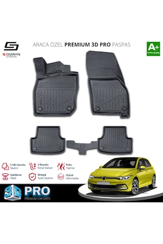 Vw Golf 8 Oto. 3d Pro Havuzlu Paspas 2021-2024 A+ Kalite
