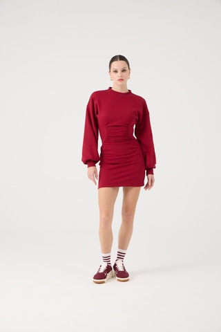 Holly Lolly Belden Oturmalı Mini Nancy Elbise Bordo