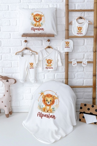 Pia Baby İsme Özel %100 Pamuk Yenidoğan Bebek Hastane Çıkışı Battaniye Ve Yastık Kılıflı, Kutulu Set Ekru