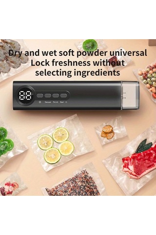 Honeybeeshop Siyah Gıda Koruma Kompakt Usb Vakum Sızdırmazlık Cihazı Otomatik Çalışma Dijital Ekran 62kpa Emiş Şişirme Çıkarma Su Depolama