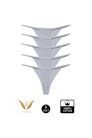 Wcreas Kadın İpli Tanga, Pamuklu Yumuşak Kumaş G-string Tanga 5'li Paket Gri Gri