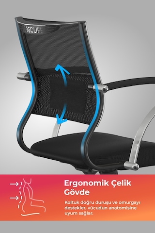 Ergolife Sit Air Ofis Koltuğu Krom Ayaklı, Yükseklik Ayarlı, Fileli, Bilgisayar Sandalyesi -572.5f.1.2a2 Çok Renkli
