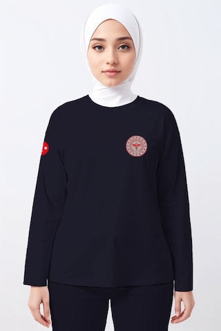 Lacivert 112 Acil Sağlık Bisiklet Yaka Uzun Kollu Tişört Unisex