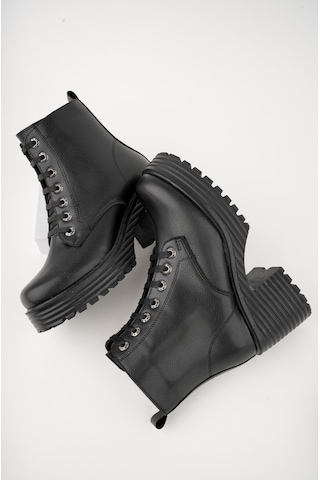 Muggo Grazi Garantili Kalın Taban Platform Topuklu Fermuarlı Bağcıklı Kadın Bot 001