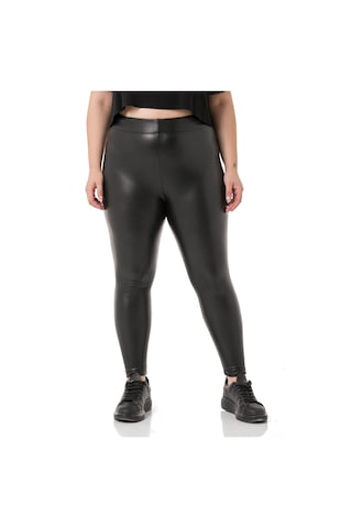 Disentis Büyük Beden Beli Lastikli Bilek Hizasında Deri Tayt Siyah