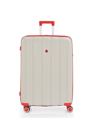 Mçs Bavul Büyük Ve Orta 2li Set Kırılmaz Silikon Valiz V305 Kemik/mercan Bej