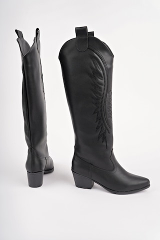 Muggo Rodeo Dikiş Detaylı Kalın Topuklu Kovboy Kadın Çizme siyah