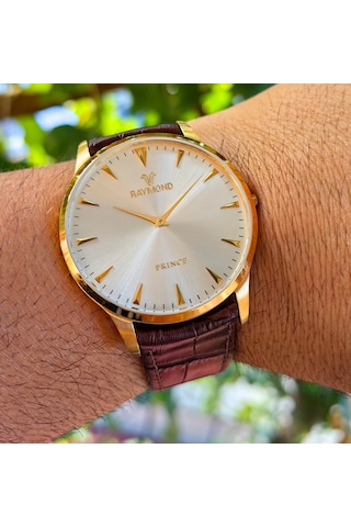 Raymond 44mm Klasik Seri Ultra İnce Deri Kordon Erkek Kol Saati Altın
