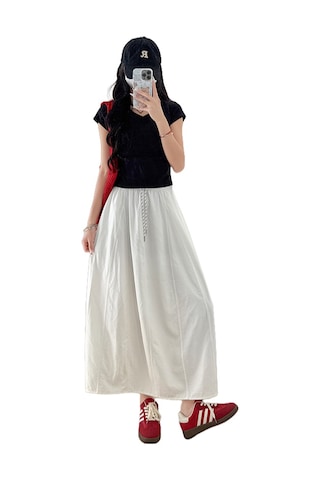 Zayıflatıcı Yüksek Bel İş Kıyafeti Patchwork Çiçek Tomurcuğu Etek Beyaz