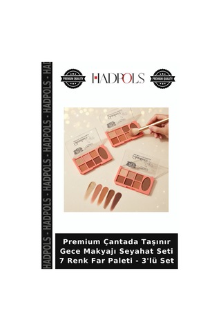 Premium Çantada Taşınır Gece Makyajı Seyahat Seti 7 Renk Far Paleti - 3'lü Set Belirtilmemiş