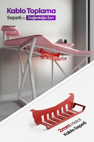 Vortex Kanatlı Oyuncu Masası Pembe