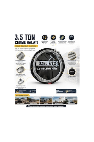 3.5 Ton Çelik Çekme Halatı, Ağır Hizmet Oto Kurtarma Halatı, Yüksek Mukavemetli Çelik Halat, Galvaniz Kaplama Pa