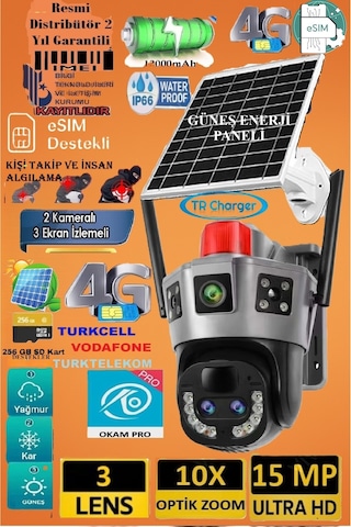 Okam Pro 6020 15mp 3 Lensli 4g Esım Destekli Güneş Enerjili Güven