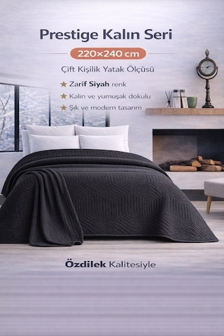 Özdilek Prestige Kalın Embos Çift Kişilik Battaniye 220x240 -jet Black Yeni Siyah