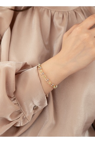 925 Ayar Gümüş Üç Renkli Altın Kaplama Dorika Toplu Bileklik