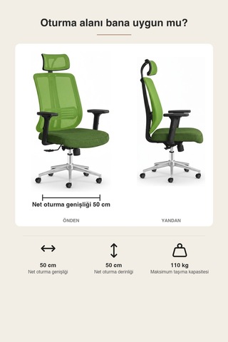 Upstyle Poyraz Başlıklı Fileli Ergonomik Çalışma Koltuğu Yeşil Krom Koltuk 66 125 65 Cm