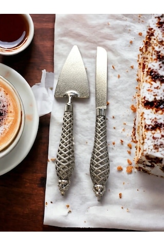 2'li Pasta Bıçak Ve Spatula Seti Özel Günler İçin Pasta Set Gümüş
