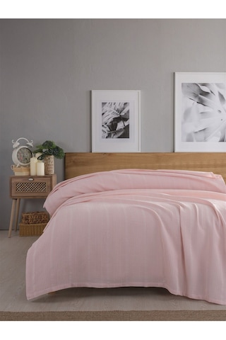 Tek Kişilik Waffle Pike 160x230cm, %100 Pamuk, Petek Tasarım, Somon Somon