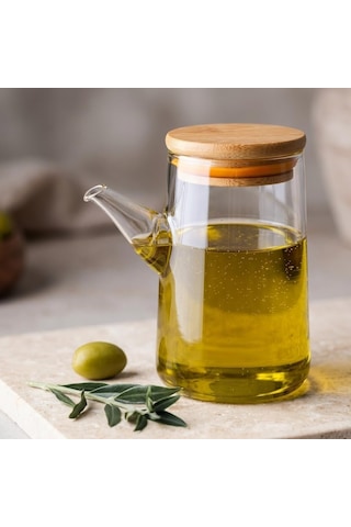 Lexroo 330 Ml Bambu Kapaklı Borosilikat Cam Yağlık Ve Sirkelik Çok Renkli