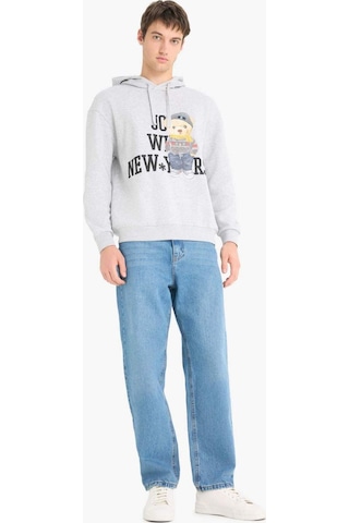 Defacto Boxy Fit Kapüşonlu Baskılı Sweatshirt F2248ax25wngr389 Gri