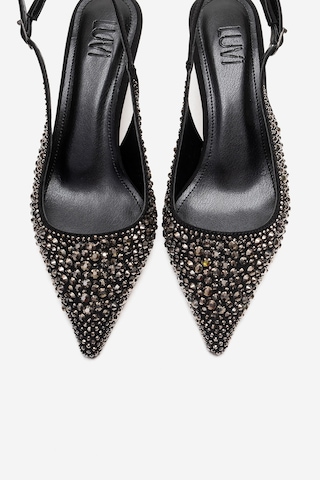 Luvishoes Thea Siyah Platin Taşlı Kadın Topuklu Ayakkabı Siyah