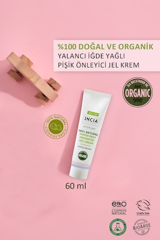 INCIA %100 Doğal Pişik Önleyici Jel Krem Organik Yalancı İğde Bakım Kremi Bitkisel 60 ml