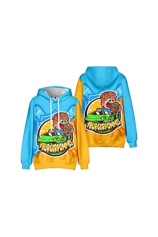 Burgerpommes Hayranları İçin 10 Renk Moda Icrimax Grafik Baskılı Sweatshirt Açık Hava Sporu Cosplay Kazaklar Kapşonlu Cosplay Kostümü Turuncu