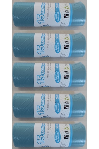 Mavi Çöp Poşeti 50x60 Cm 15'li Rulo, 5 Rulo 75 Adet
