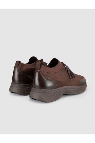 Cabani Castello Kahve Triko & Hakiki Dana Deri Erkek Sneaker Kahverengi