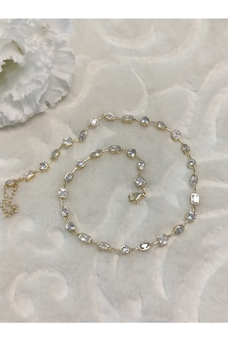 Canka Altın Kaplama Taşlı İthal Choker Tasma Gümüş Kolye