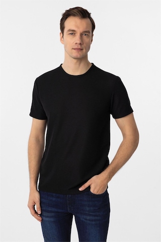 Süvari Siyah Slim Fit Armürlü Bisiklet Yaka Tişört-37339 Siyah