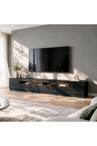 T008 Arya Işıklı Tv Sehpası Set Ahşap Siyah - Siyah Siyah