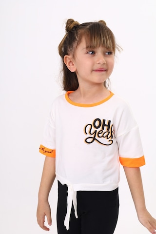 Toontoy Kids Toontoy Kız Çocuk Önü Bağlama Detaylı Baskılı Tişört Ekru
