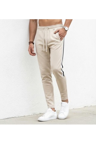 Plus Scorpion Erkek Slim Fit Pamuklu Eşofman Altı Yan Şerit Detaylı Günlük Bej