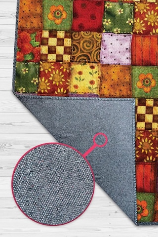 Homshtag Mutfaktaki Bahar Çiçekli Renkli Dekoratif Patchwork Mutfak Halısı Çok Renkli