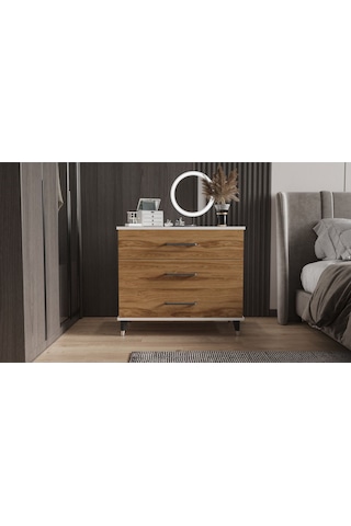 Şifonyer Üç Çekmeceli Parlakbeyaz + Ud Beyaz - Ud