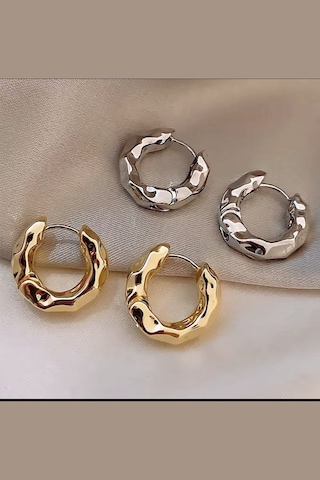 Kadın Küpe Dokulu Tasarım Minimal Modern Kararmaz Halka Küpe Gümüş