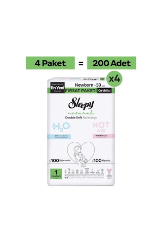 Sleepy Natural Double Soft Mega Fırsat Paketi Bebek Bezi 1 Numara Newborn 200 Adet