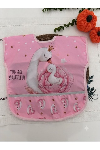 Sıvı Geçirmez Pembe Kuğu Desenli Leke Tutmaz Mama Ve Aktivite Önlüğü Açık Pembe